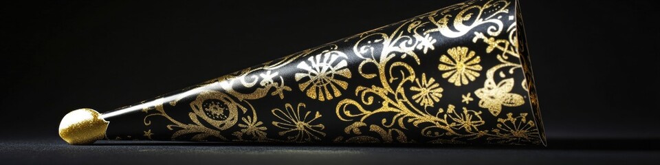 Poster - A decorative pillow with a gold design on a black background