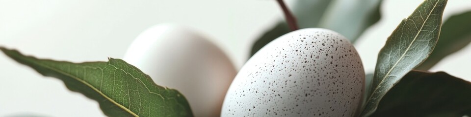 Aufkleber - a single white egg sits on the surface of a lush green leaf, making for a unique and intriguing scen