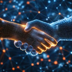 Poster - Digital Representation of a Human Handshake Symbolizing Partnership and Collaboration in Technology and Innovation