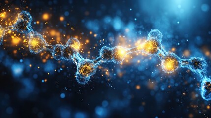 Poster - Abstract glowing molecule chain, science background.
