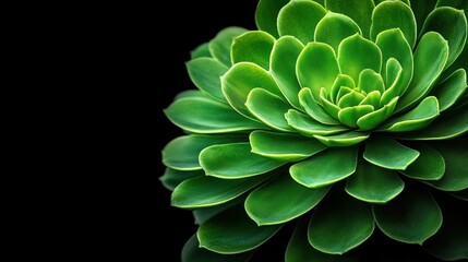 Aufkleber - Vibrant Green Succulent Plant with a Stunning Rosette Shape Against a Black Background for Nature Inspired Designs
