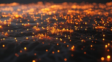 Aufkleber - Abstract glowing network, digital connections, orange lights on dark background.