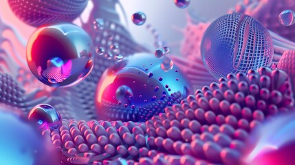 Poster - an abstract 3d render with colorful, glowing spheres and organic shapes.