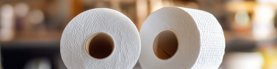Poster - Two rolls of toilet paper sitting next to each other, ideal for use in illustrations or designs