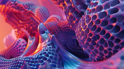 Poster - Abstract 3D render of a futuristic, iridescent, honeycomb structure.
