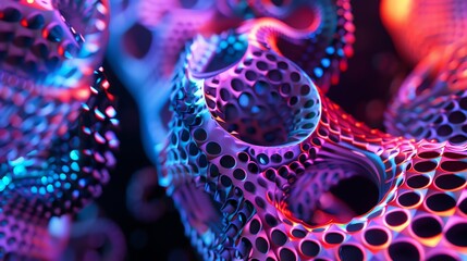 Poster - Abstract 3D render of a futuristic, iridescent, honeycomb structure.