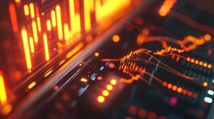 Poster - Abstract glowing orange data streams and graphs on a futuristic control panel.