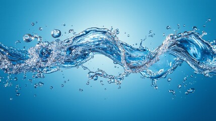 Poster - Gentle waves of shimmering blue water dance in the light, creating a mesmerizing display of fluid elegance. Droplets glisten as they catch the sunlight, enhancing the serene atmosphere