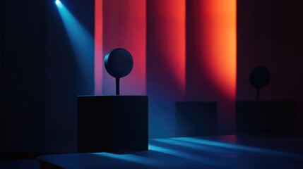 Poster - A person sitting on top of a wooden block with a microphone, perfect for recording or presentation