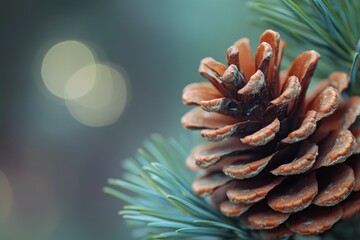 Poster - Close-up view of a pine cone attached to a tree branch