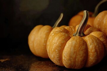 Wall Mural - A group of small pumpkins arranged on a table, perfect for autumn or harvest-themed designs