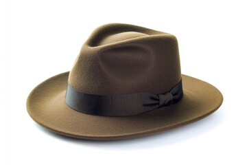 Poster - A close-up of a brown hat with a black ribbon around the brim, suitable for various uses such as fashion or historical scenes