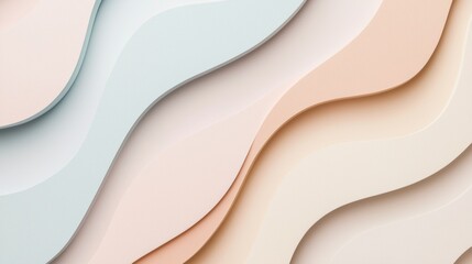 Poster - Elegant abstract design featuring soft, flowing waves in pastel hues of blue, pink, and cream. The harmonious curves create a soothing, modern aesthetic perfect for backgrounds or decor