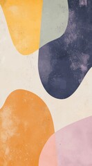 Poster - Abstract design featuring overlapping geometric shapes in muted tones of orange, blue, and pink. The textured background adds depth and interest to the composition