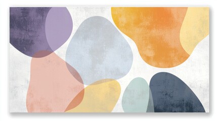 Poster - Abstract artwork featuring overlapping geometric shapes in soft pastel hues. The design combines circles and ovals with a textured background, creating a modern and artistic composition