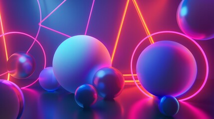 Poster - an abstract 3d scene with colorful geometric shapes and glowing neon lights.