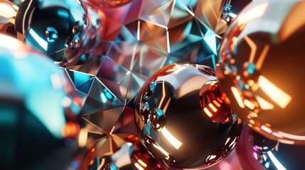 Poster - Abstract 3D render of a metallic, glowing, geometric pattern.