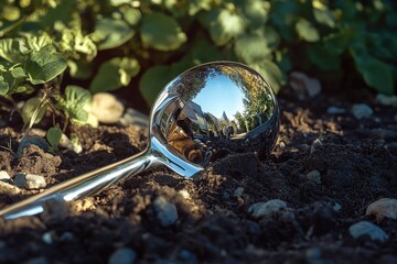 Poster - Close-up view of a spoon buried in the ground