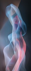 Poster - Ethereal abstract shapes gracefully intertwine, creating a dynamic flow of soft blue and pink hues. The delicate, translucent forms evoke a sense of movement and tranquility