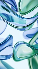 Poster - Dynamic glass-like shapes intertwining in green and blue hues, creating a fluid and modern abstract design. Ideal for backgrounds, art projects, and contemporary design concepts