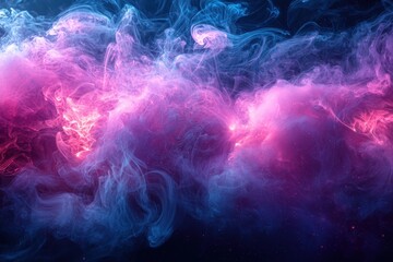 Poster - Swirling deep blue and purple neon smoke creates an ethereal atmosphere in a dark environment with mesmerizing light effects