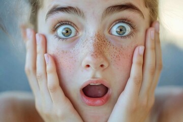 Poster - A close-up photo of a person's face featuring distinctive freckles