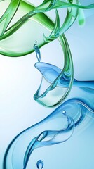 Poster - Abstract design featuring intertwining blue and green liquid shapes on a soft gradient background. Captures a sense of fluidity and movement, evoking a modern, artistic aesthetic