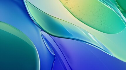Poster - Abstract artwork featuring smooth, flowing shapes in a vibrant gradient of blue, green, and yellow. The design creates a sense of movement and depth, ideal for modern artistic expression