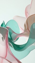 Poster - Elegant intertwined pastel shapes create a dynamic abstract composition. Fluid forms in soft pink, green, and beige tones evoke a sense of movement and harmony, perfect for modern design