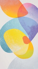 Poster - Dynamic abstract artwork featuring colorful overlapping shapes in orange, yellow, blue, and purple. Textured design creates a sense of movement and depth on a light background