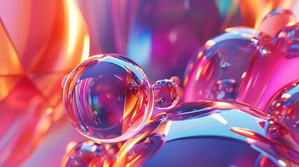 Poster - abstract background of colorful, glowing, spheres and geometric shapes.
