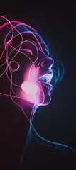 Poster - Dynamic neon lines create an abstract human silhouette, blending vibrant pink and blue hues on a dark background. The glowing effect evokes a sense of futuristic art and technology