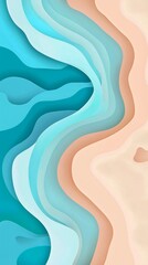 Poster - Abstract design featuring layered paper art with ocean-inspired colors. Smooth, flowing curves create a harmonious blend of blue and sandy tones, evoking a tranquil coastal vibe