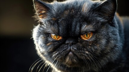 Poster - A close-up photo of a cat's face showing its bright orange eyes