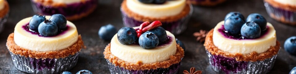 Poster - Close-up shot of delicious cupcakes topped with fresh blueberries