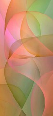 Poster - Vibrant abstract design featuring overlapping geometric shapes in soft hues of pink, green, and orange. The flowing curves create a sense of movement and depth, perfect for modern decor