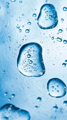 Poster - Detailed view of water droplets resting on a smooth glass surface, showcasing the clarity and purity of water. The droplets create a refreshing and calming visual effect