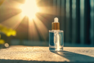 Poster - A perfume bottle sits on a table, perfect for displaying or using as a decorative item