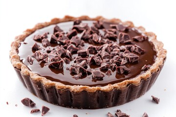 Poster - A delicious-looking chocolate tart with melted chocolate chips on top, perfect for dessert or as a treat