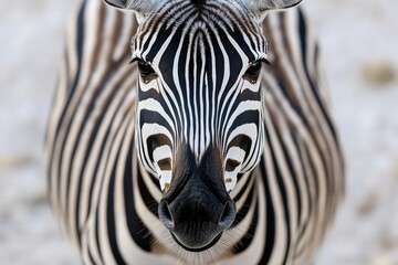 Poster - Close-up shot of a zebra's face with distinctive black and white stripes