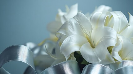Poster - A close-up view of a bouquet of white flowers, ideal for decorating or as a standalone image