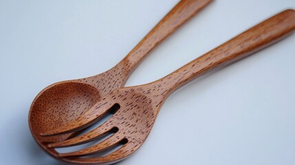 Poster - A pair of wooden spoons placed neatly on a table, ready for use