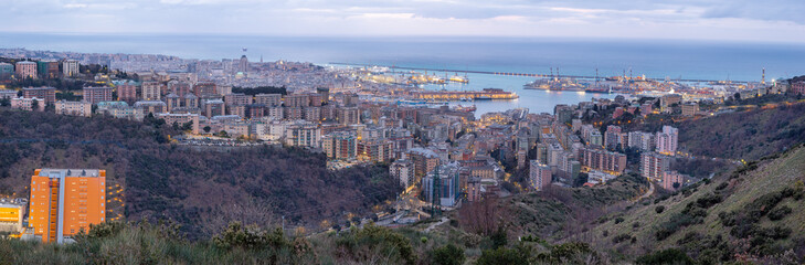 Wall Mural - The panorama of Genova in the morning dusk.