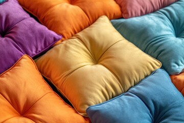 Poster - A collection of pillows arranged on a bed, perfect for interior design and home decor photography
