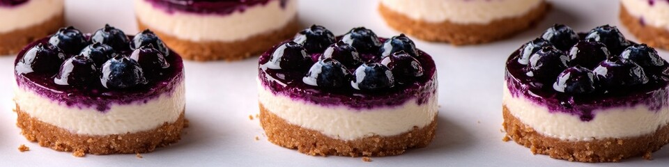 Poster - Delicious mini cheesecakes topped with fresh blueberries, perfect for a dessert or snack