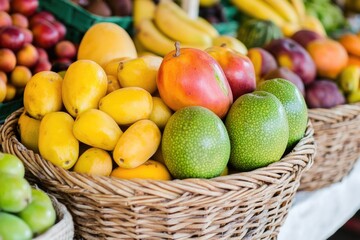 Poster - A variety of fruits in colorful baskets