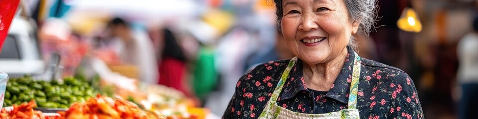 Aufkleber - A woman standing in front of a colorful display of fresh vegetables, great for grocery store or market scenes