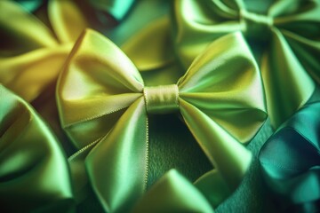 Poster - A tight shot of various green bows, perfect for decorating and gift wrapping