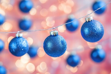 Poster - A string of blue Christmas balls hanging from a ceiling or wall, perfect for holiday decorating