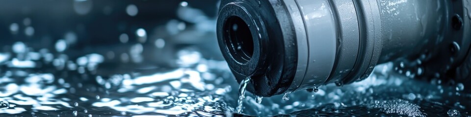 Poster - A close-up shot of a metal object with water flowing out, suitable for illustrations about hydration or science experiments